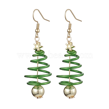 2 Pairs 2 Colors Christma Tree Electroplated Synthetic Non-magnetic Hematite & Aluminum Wire Dangle Earrings(EJEW-JE05908)-4