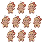 10Pcs Christmas Opaque Resin Pendants, with Platinum Tone Iron Loops, Gingerbread Man Charm, Sandy Brown, 27x18x5.5mm, Hole: 2x3mm(RESI-YW0005-10)