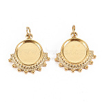 304 Stainless Steel Pendant Cabochon Settings, with Jump Rings, Flat Round, Real 14K Gold Plated, Tray: 1/4 inch(8mm), 14.5x14x2mm, Jump Ring: 3.8x0.5mm, 2.8mm inner diameter(X-STAS-S116-244G)