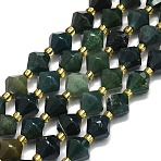 Natural Moss Agate Beads Strands, Faceted, Rhombus, 8~8.5x8~8.5mm, Hole: 1mm, about 37pcs/strand, 15.35''(39cm)(G-I376-B24-01)
