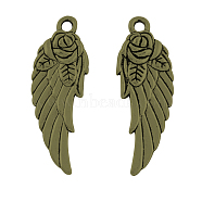 Tibetan Style Alloy Wing Pendants, Cadmium Free & Nickel Free & Lead Free, Antique Bronze, 31x11x4mm, Hole: 2mm(TIBEP-A16767-AB-NR)