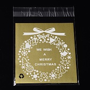 Rectangle OPP Cellophane Bags for Christmas, with Wreath Pattern, Goldenrod, 14x9.9cm, Unilateral Thickness: 0.035mm, Inner Measure: 11x9.9cm, about 95~100pcs/bag(OPC-L001-34C)