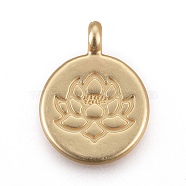 Tibetan Style Alloy Pendants, Flat Round with Lotus, Lead Free & Nickel Free & Cadmium Free, Real 18K Gold Plated, Matte Gold Color, 20x15x4.5mm, Hole: 1.5mm(X-TIBE-S301-015MG-NR)