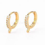 Brass Micro Pave Clear Cubic Zirconia Hoop Earring Findings, with Horizontal Loop, Real 18K Gold Plated, 14x13x2mm, Hole: 1.2mm, Pin: 1x0.6mm(X-ZIRC-S068-009B-NF)
