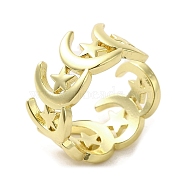 Rack Plating Brass Finger Ring, Cuff Ring, Long-Lasting Plated, Cadmium Free & Lead Free, Moon, Real 18K Gold Plated, Inner Diameter: 16.8mm(RJEW-C072-13G)