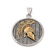 Viking 304 Stainless Steel Pendants, Flat Round with Sparta Charm, Antique Silver & Antique Golden, 46x39.5x5.5mm, Hole: 4x7mm(STAS-S122-01AG)