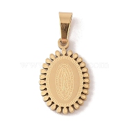 PVD Vacuum Plating 304 Stainless Steel Pendants, Oval with Saint Charm, Religion, Golden, 17x11x2mm, hole: 5x3mm.(STAS-M068-04G)