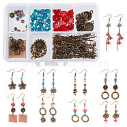 SUNNYCLUE 169 Pieces DIY Retro Flower Themed Earrings Making Kits, Including Alloy Pendants & Beads & Linking Rings, Acrylic & Glass & Synthetic Hematite Beads, Brass Findings, Antique Bronze, 23x19x3.5mm, Hole: 1.8mm(DIY-SC0015-92)