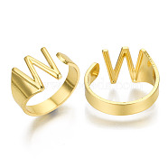 Alloy Cuff Finger Rings, Cadmium Free & Nickel Free & Lead Free, Alphabet, Golden, Letter.W, US Size 8(18.1mm)(X-RJEW-S038-195W-G-NR)