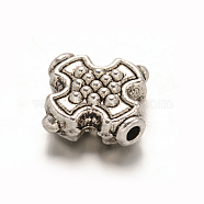 Cross Tibetan Style Alloy Beads, Lead Free & Cadmium Free, Antique Silver, 12.5x12x5mm, Hole: 1.5mm(TIBEB-ZN-3284-AS-RS)