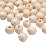 Natural Wood Beads, Round Wooden Large Hole Beads for Craft Making, Lead Free, Creamy White, 10x8.5mm, Hole: 3.5mm(X-TB10mmY-8)