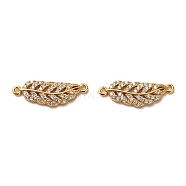 925 Sterling Silver Connector Charms, with Clear Cubic Zirconia, Feather with 925 Stamp, Real 18K Gold Plated, 6.5x18.5x1.7mm, Hole: 1mm(STER-H110-06G)