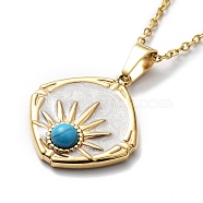 Synthetic Turquoise Rhombus with Sun Pendant Necklace with Enamel, Ion Plating(IP) 304 Stainless Steel Necklace, Golden, 15.94 inch(40.5cm)(NJEW-C012-04G)
