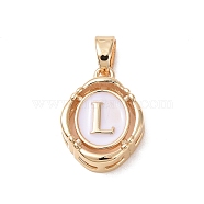 304 Stainless Steel Enamel Pendants, Oval with Letter, Golden, White, Letter.L, 15.5x11.5x4mm, Hole: 4.5x2.5mm(STAS-H174-03L)