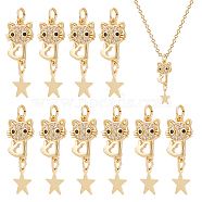 10Pcs Eco-friendly Brass Micro Pave Clear Cubic Zirconia Pendants, with Jump Ring, Cadmium Free & Lead Free, Cat with Star, Real 18K Gold Plated, 23x9.5mm, Hole: 3.2mm, Jump Ring: 5x0.9mm(KK-BC0010-40)