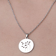201 Stainless Steel Hollow Leaf Pendant Necklace, Stainless Steel Color, 17.72 inch(45cm)(NJEW-OY001-33)