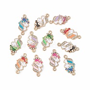 Alloy Enamel Connector Charms, Unicorn Links with Crystal Rhinestone, Light Gold, Cadmium Free & Nickel Free & Lead Free, Mixed Color, 23x11.5x2mm, Hole: 1.6mm(ENAM-I054-03)