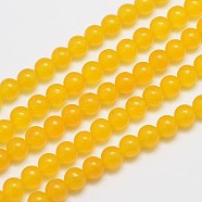 Natural & Dyed Malaysia Jade Bead Strands, Imitation Yellow Aventurine, Round, Gold, 6mm, Hole: 0.8mm, about 64pcs/strand, 15 inch(X-G-A146-6mm-A03)