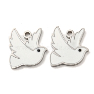 316 Surgical Stainless Steel Charms, with Enamel, Pigeon Charm, Stainless Steel Color, White, 13.5x12.5x1mm, Hole: 1.5mm(STAS-G325-06P)