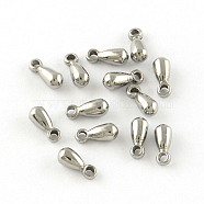 Smooth Surface 201 Stainless Steel Charms, Chain Extender Drop, Teardrop, Stainless Steel Color, 6x2.5mm, Hole: 1mm(X-STAS-R064-69)