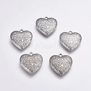 CCB Plastic Pendants, Heart with Flower, Antique Silver, 32.5x30x7mm, Hole: 3mm(CCB-G006-120AS)