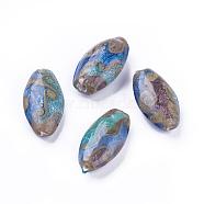 Handmade Foil Glass Lampwork Beads, Oval, Medium Blue, 26~30x14~17x7.5~12mm, Hole: 1.6mm(LAMP-G137-D05)