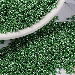 MIYUKI Round Rocailles Beads, Japanese Seed Beads, 15/0, (RR431) Opaque Green Luster, 15/0, 1.5mm, Hole: 0.7mm, about 27777pcs/50g(SEED-X0056-RR0431)