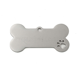 Non-Tarnish 304 Stainless Steel Pendants, Laser Cut, Dog Bone with Paw Print Charm, Stainless Steel Color, 24.5x50x1mm, Hole: 2.5mm(STAS-U007-16B-P)