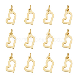 12Pcs Ion Plating(IP) 304 Stainless Steel Charms, with Jump Ring, Laser Cut, Hollow, Heart, Golden, 8x4.5x0.8mm, Jump Ring: 3x0.5mm, 1.4mm Inner Diameter(STAS-UN0055-62)