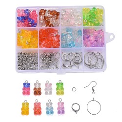 DIY 40Pairs Bear Transparent Resin Earrings Kits, Gradient Color, Including 8 Colors Pendants, Stainless Steel Earrings Findings and Jump Rings, Mixed Color, 21x11x7mm, Hole: 1.8mm(DIY-LS0001-02)