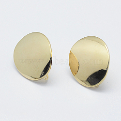 Brass Stud Earring Findings, with Loop, Long-Lasting Plated, Real 18K Gold Plated, Nickel Free, Oval, 22x18x2.5mm, Hole: 2mm, Pin: 0.8mm(KK-F728-14G-NF)