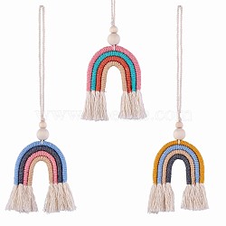 3Pcs Bohemian Rainbow Car Charms, Macrame Rear Mirror Hanging Accessories, Cute Car Air Fresheners Ornament for Car Interior Decoration Essential Oil Diffuser, Colorful, 340x60mm(JX257A)