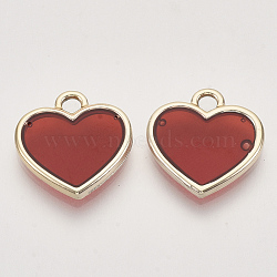 Epoxy Resin Pendants, with Light Gold Alloy Open Back Settings, Heart, Red, 16.5x16x2mm, Hole: 2mm(RESI-S386-003E)