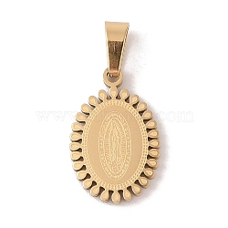 PVD Vacuum Plating 304 Stainless Steel Pendants, Oval with Saint Charm, Religion, Golden, 17x11x2mm, hole: 5x3mm.(STAS-M068-04G)