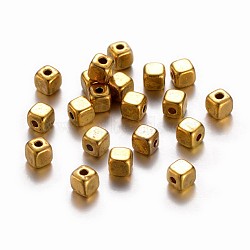 Tibetan Style Alloy Spacer Beads, Cadmium Free & Nickel Free & Lead Free, Cube, Antique Golden, about 4mm long, 4mm wide, 4mm thick, hole: 1.5mm.(X-K0NP1032)