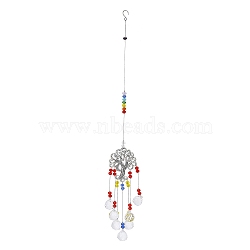 Alloy Tree of Life Pendant Decorations, Hanging Suncatcher, Glass Round Charms for Home Office Garden Decoration, Colorful, 470mm(AJEW-Q144-01AS-04)