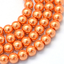 Baking Painted Pearlized Glass Pearl Round Bead Strands, Dark Orange, 4~5mm, Hole: 1mm, about 200~210pcs/strand, 31.4 inch(HY-Q003-4mm-36)