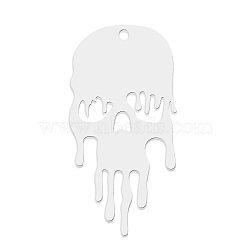 201 Stainless Steel Pendants, Laser Cut, Skull, Stainless Steel Color, 32.5x16x1mm, Hole: 1.6mm(STAS-S105-LA809-1)