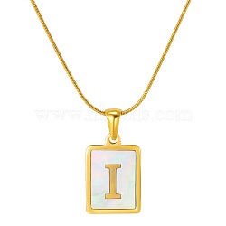 Stainless Steel Snake Bone Chain Alphabet Necklace with Shell Pendant, Letter I, Golden(WD3660-9)