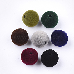 Flocky Acrylic Beads, Round, Mixed Color, 14x13.5mm, Hole: 2mm(FIND-T046-40F)