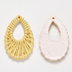 Resin Big Pendants, Imitation Woven Rattan Pattern, Teardrop, Yellow, 53x33x5mm, Hole: 2.5mm(RESI-S364-48B)