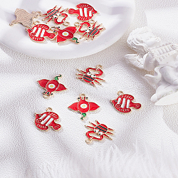 12Pcs 3 Styles Ocean Theme Alloy Enamel Pendants, Fish & Crab Charms, Red, 18.5~22.5x16.5~19.5x1.5mm, Hole: 2mm, 4pcs/style(ENAM-LP0002-31)