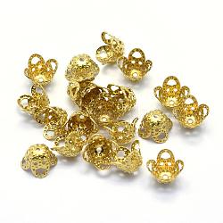 Brass Bead Caps, Lead Free & Cadmium Free & Nickel Free, 4-Petal, Raw(Unplated), 8x6mm, Hole: 0.5mm(KK-G319-07C-RS)