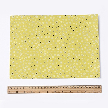 Floral Pattern Printed A4 Polyester Fabric Sheets, Self-adhesive Fabric, for Garment Accessories, Yellow, 30x21.5x0.03cm