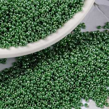MIYUKI Round Rocailles Beads, Japanese Seed Beads, 15/0, (RR431) Opaque Green Luster, 15/0, 1.5mm, Hole: 0.7mm, about 27777pcs/50g