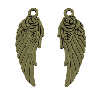 Tibetan Style Alloy Wing Pendants, Cadmium Free & Nickel Free & Lead Free, Antique Bronze, 31x11x4mm, Hole: 2mm