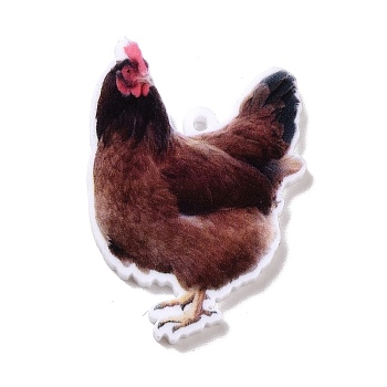 Printed Opaque Acrylic Pendants, Animal Theme, Rooster, Other Animal, 32x24x2mm, Hole: 1.5mm