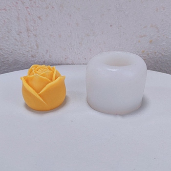 Valentine's Day Theme DIY Candle Food Grade Silicone Molds, Handmade Soap Mold, Mousse Chocolate Cake Mold, Rose, White, 63x47mm, Inner Diameter: 39mm