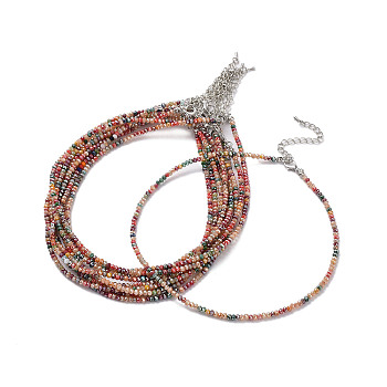 Faceted Rondelle Glass Beaded Necklace for Women, with Alloy Clasps, Colorful, 16.14 inch(41cm), 3mm