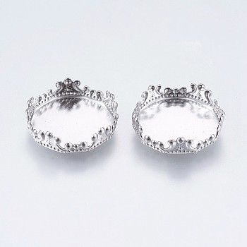 304 Stainless Steel Lace Edge Bezel Cups, Cabochon Settings, Flat Round, Stainless Steel Color, Tray: 15mm, 16.5x4.5mm